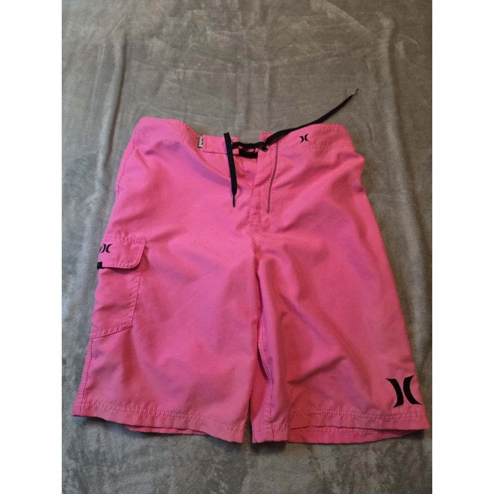 Hurley Mens Board Shorts Size 33 Pink Surf Swim Beach Logo Drawstring